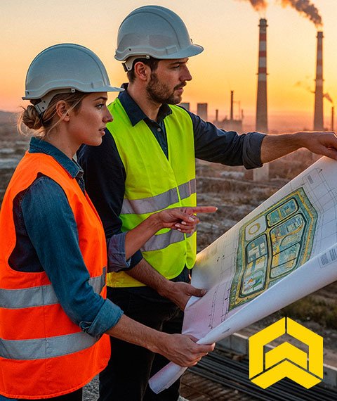 Construction professionals reviewing site plans