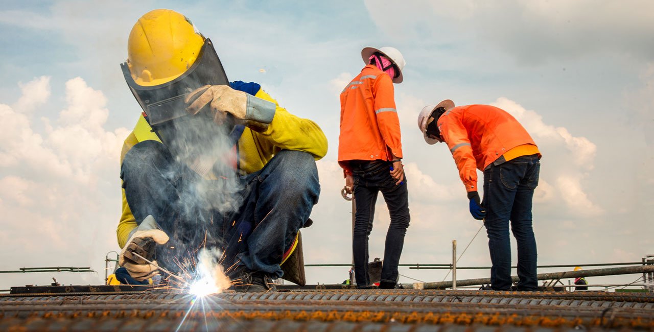 Construction team working on site
